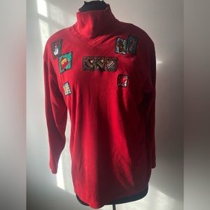 Karen Scott Large Top Holiday Christmas Long Sleeve Red Bells Ginger Bread